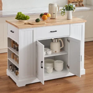 LVTIN White Kitchen Island Trolley with Drawer & Storage Shelves | Luxe Chelsea Living - Image 7