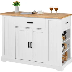 LVTIN White Kitchen Island Trolley with Drawer & Storage Shelves | Luxe Chelsea Living - Image 8