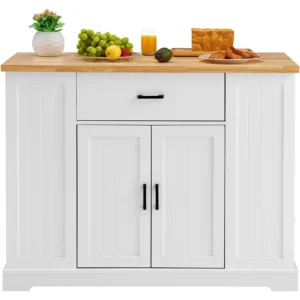 LVTIN White Kitchen Island Trolley with Drawer & Storage Shelves | Luxe Chelsea Living - Image 10