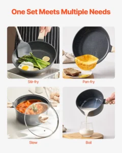 VEVOR 19 Piece Pots and Pans Set Granite Nonstick Kitchen Cookware Black - Image 3