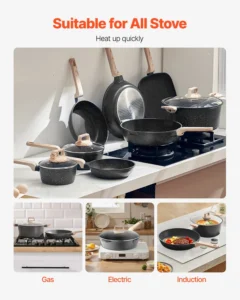 VEVOR 19 Piece Pots and Pans Set Granite Nonstick Kitchen Cookware Black - Image 5