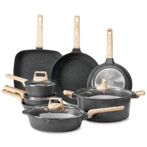 VEVOR 19 Piece Pots and Pans Set Granite Nonstick Kitchen Cookware Black - Image 8