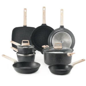 VEVOR 19 Piece Pots and Pans Set Granite Nonstick Kitchen Cookware Black - Image 9