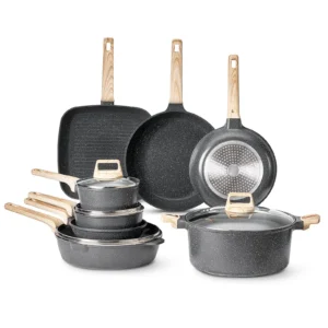 VEVOR 19 Piece Pots and Pans Set Granite Nonstick Kitchen Cookware Black - Image 10