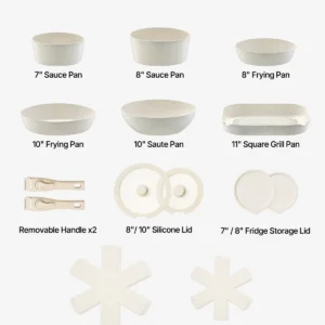 VEVOR 17 Piece Pots and Pans Set Granite Nonstick Kitchen Cookware White