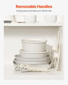 VEVOR 17 Piece Pots and Pans Set Granite Nonstick Kitchen Cookware White - Image 2