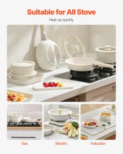VEVOR 17 Piece Pots and Pans Set Granite Nonstick Kitchen Cookware White - Image 5