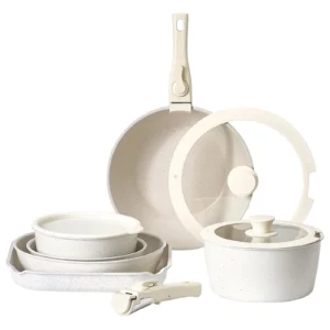 VEVOR 17 Piece Pots and Pans Set Granite Nonstick Kitchen Cookware White - Image 8