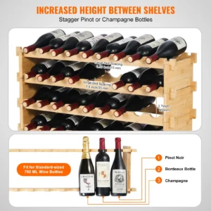 VEVOR 36 Bottle Stackable Modular Wine Rack Bamboo Wood Display Shelf 4-Tier - Image 2