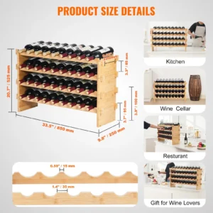 VEVOR 36 Bottle Stackable Modular Wine Rack Bamboo Wood Display Shelf 4-Tier - Image 6