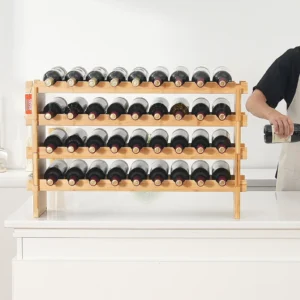 VEVOR 36 Bottle Stackable Modular Wine Rack Bamboo Wood Display Shelf 4-Tier - Image 7