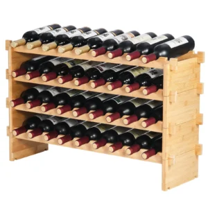VEVOR 36 Bottle Stackable Modular Wine Rack Bamboo Wood Display Shelf 4-Tier - Image 9