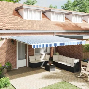 vidaXL Retractable Awning Blue and white 4.5 x 3 m Fabric and metal - Image 13
