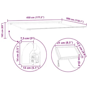 vidaXL Retractable Awning Blue and white 4.5 x 3 m Fabric and metal - Image 24