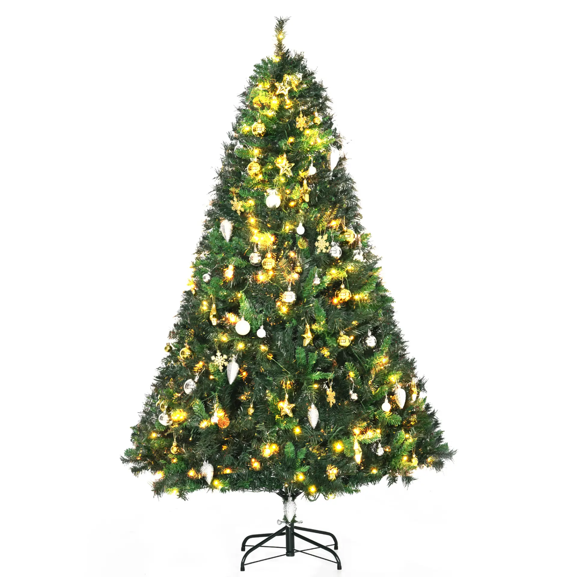 HOMCOM 1.8m 6ft Pre-Lit Artificial Christmas Tree 200 LED Xmas Tree Holiday Decor with Decorative Balls Ornament Metal Stand 1 HOMCOM 1.8m 6ft Pre-Lit Artificial Christmas Tree 200 LED Xmas Tree Holiday Decor with Decorative Balls Ornament Metal Stand