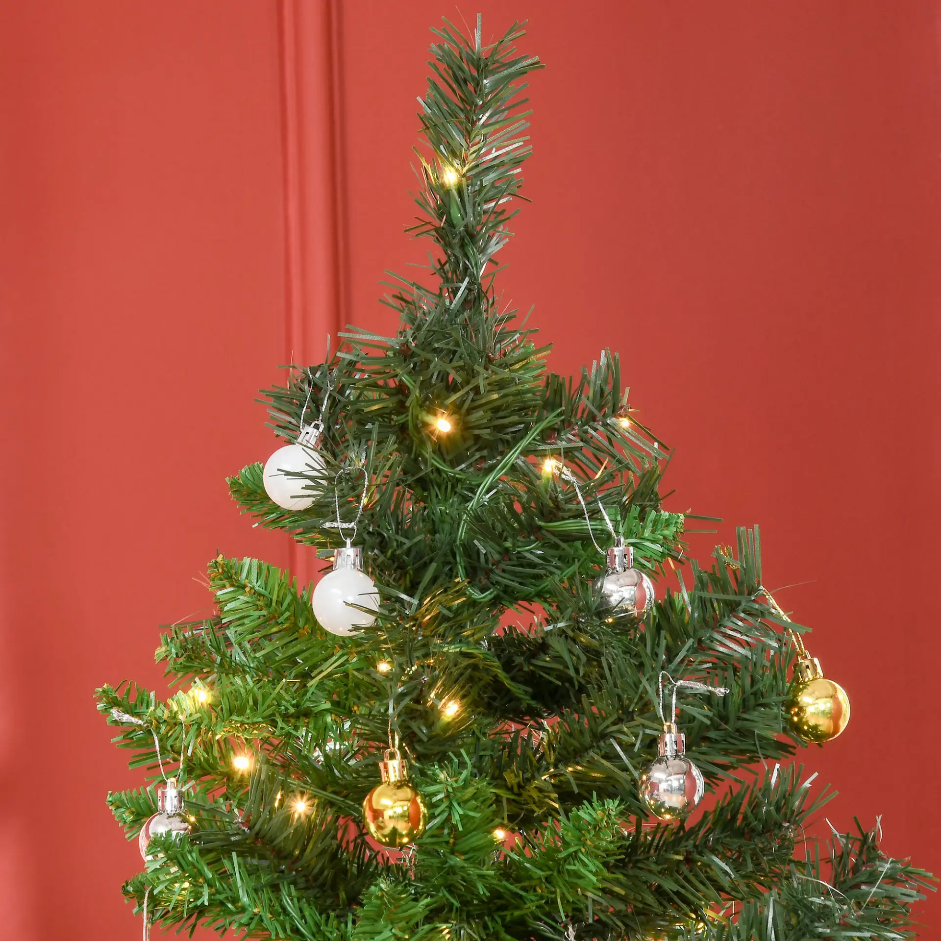 HOMCOM 1.8m 6ft Pre-Lit Artificial Christmas Tree 200 LED Xmas Tree Holiday Decor with Decorative Balls Ornament Metal Stand 8 HOMCOM 1.8m 6ft Pre-Lit Artificial Christmas Tree 200 LED Xmas Tree Holiday Decor with Decorative Balls Ornament Metal Stand - Image 8