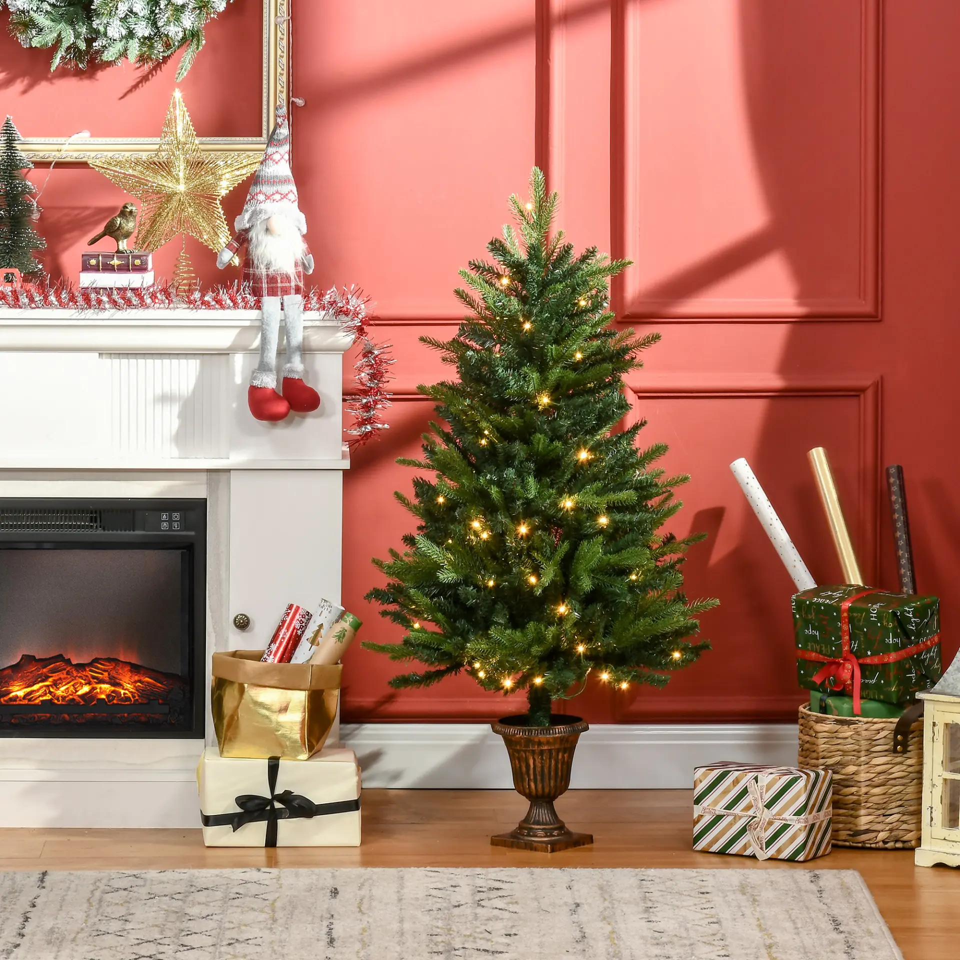 HOMCOM 1.2m 4ft Christmas Tree Entrance Decor 750 Tips Xmas Pre-lit Tree 80 LED with Vase Base 2 HOMCOM 1.2m 4ft Christmas Tree Entrance Decor 750 Tips Xmas Pre-lit Tree 80 LED with Vase Base - Image 2