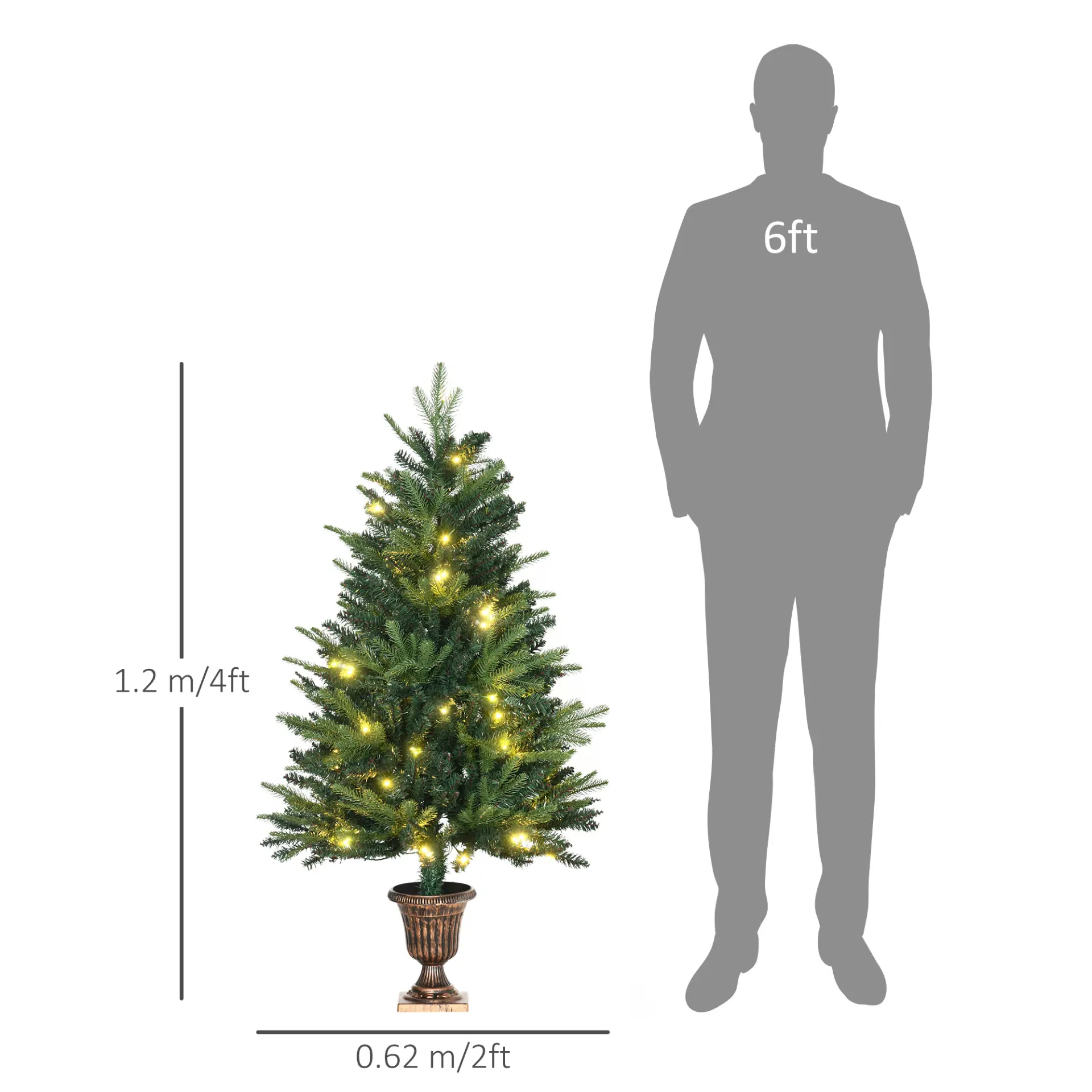 HOMCOM 1.2m 4ft Christmas Tree Entrance Decor 750 Tips Xmas Pre-lit Tree 80 LED with Vase Base 3 HOMCOM 1.2m 4ft Christmas Tree Entrance Decor 750 Tips Xmas Pre-lit Tree 80 LED with Vase Base - Image 3