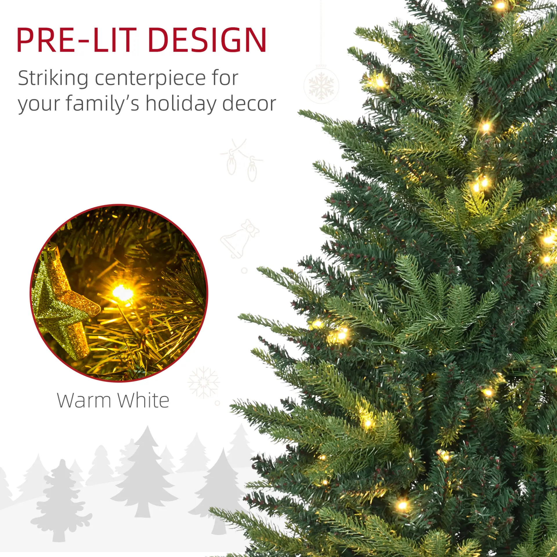 HOMCOM 1.2m 4ft Christmas Tree Entrance Decor 750 Tips Xmas Pre-lit Tree 80 LED with Vase Base 4 HOMCOM 1.2m 4ft Christmas Tree Entrance Decor 750 Tips Xmas Pre-lit Tree 80 LED with Vase Base - Image 4
