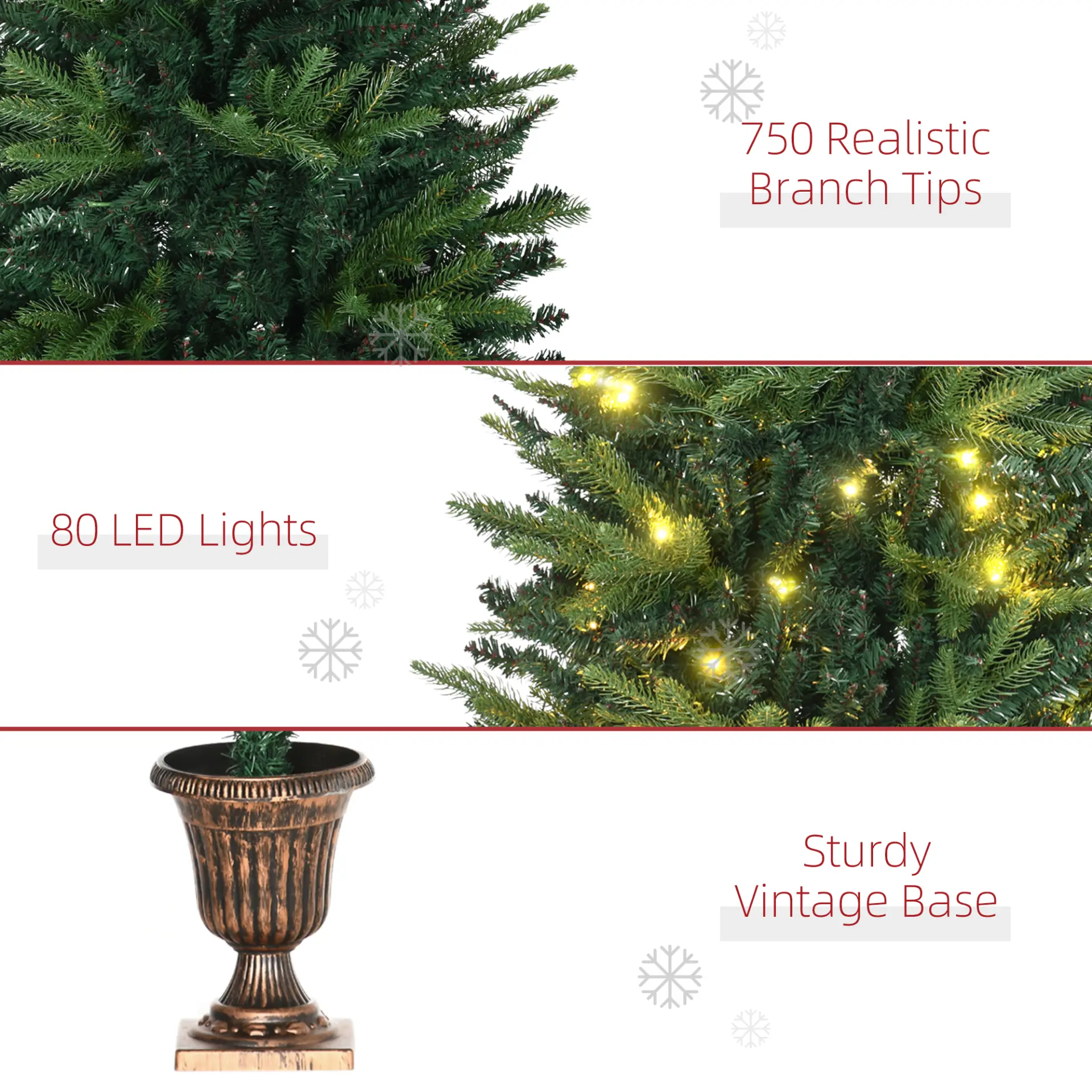 HOMCOM 1.2m 4ft Christmas Tree Entrance Decor 750 Tips Xmas Pre-lit Tree 80 LED with Vase Base 7 HOMCOM 1.2m 4ft Christmas Tree Entrance Decor 750 Tips Xmas Pre-lit Tree 80 LED with Vase Base - Image 7