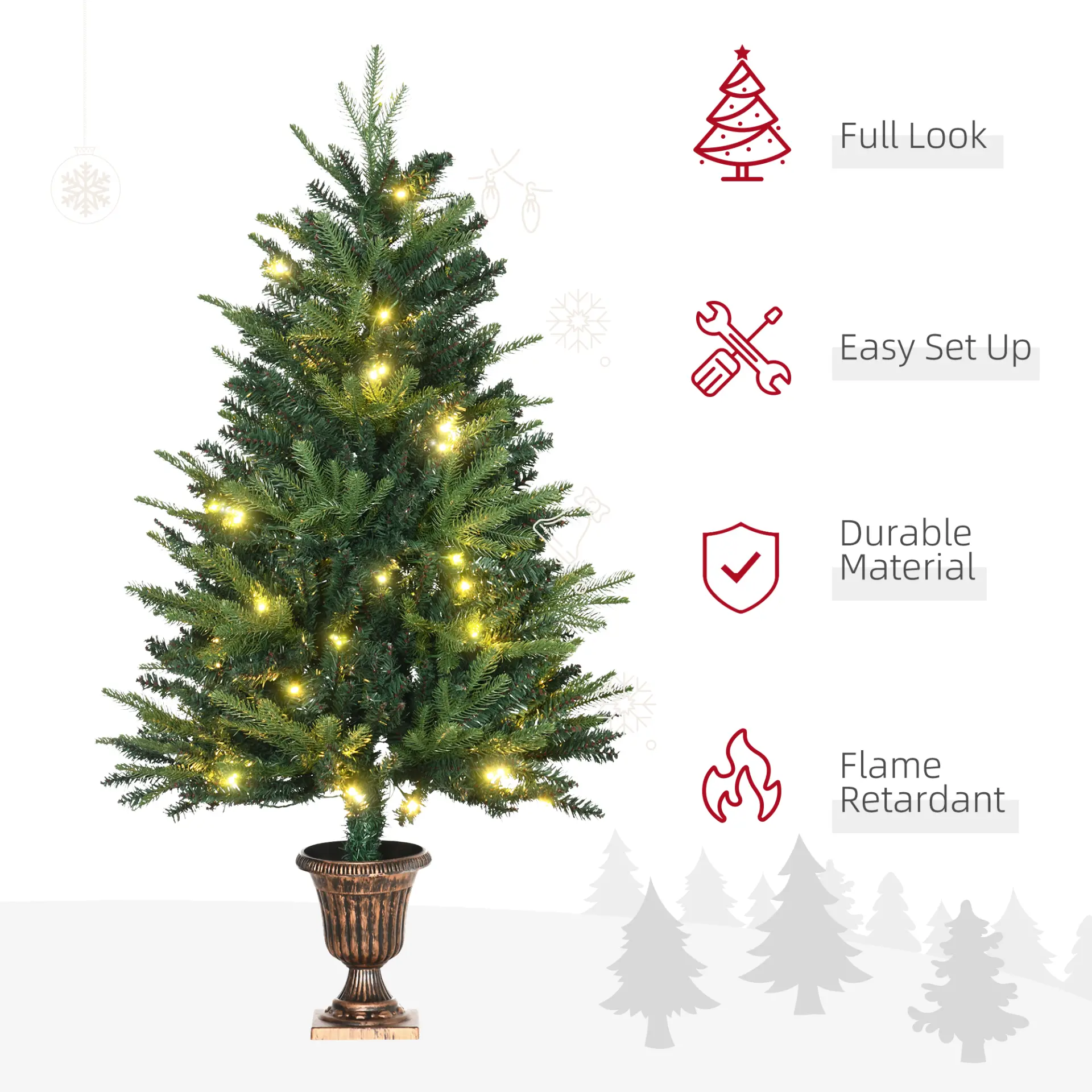 HOMCOM 1.2m 4ft Christmas Tree Entrance Decor 750 Tips Xmas Pre-lit Tree 80 LED with Vase Base 8 HOMCOM 1.2m 4ft Christmas Tree Entrance Decor 750 Tips Xmas Pre-lit Tree 80 LED with Vase Base - Image 8