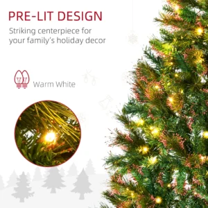 HOMCOM 1.5m 5ft Pre-Lit Christmas Tree Artificial Spruce Xmas Tree Warm White LED Holiday Decor with Metal Stand - Image 5