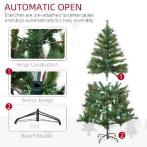 HOMCOM 1.5m 5ft Pre-Lit Christmas Tree Artificial Spruce Xmas Tree Warm White LED Holiday Decor with Metal Stand - Image 6