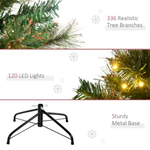 HOMCOM 1.5m 5ft Pre-Lit Christmas Tree Artificial Spruce Xmas Tree Warm White LED Holiday Decor with Metal Stand - Image 8